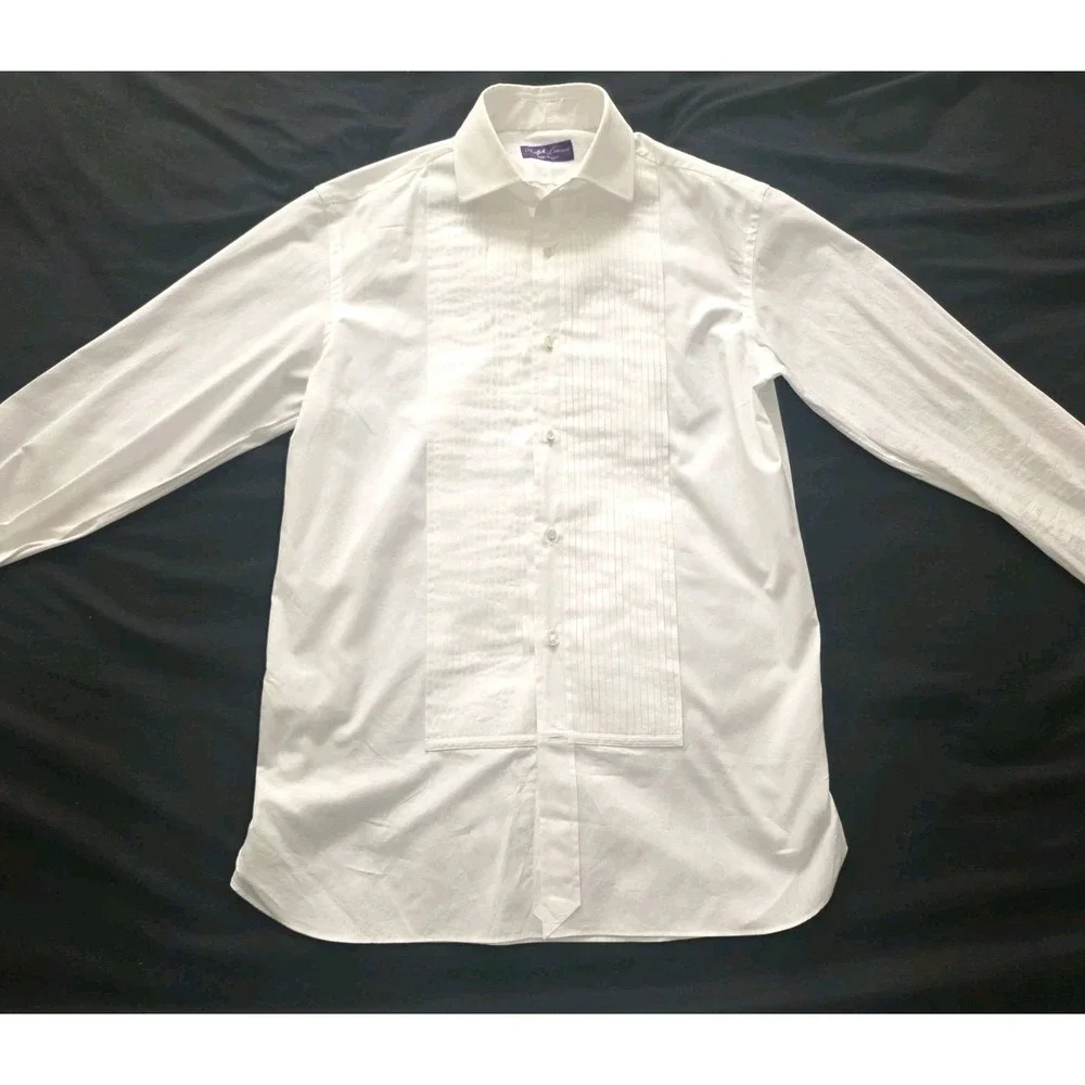 Ralph Lauren Purple Label White Pleated Bib Tuxedo Dress Shirt 15.5 Made Italy